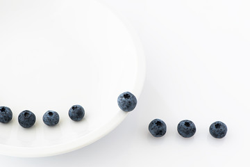 Fresh blueberries closeup on a white plate
