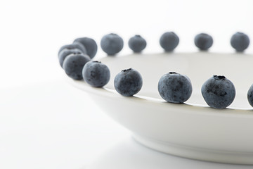 Frresh blueberries closeup on a white plate