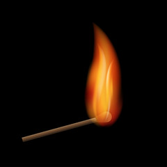 Burning match on a black background