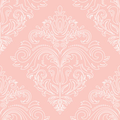 Oriental vector classic pattern. Seamless abstract pattern. Nice pattern with repeating elements. Pink and white pattern. Fine pattern with white outlines