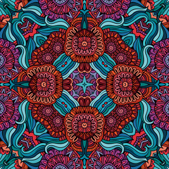 Abstract vector decorative ethnic floral seamless pattern