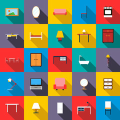 Furniture icons set, flat style
