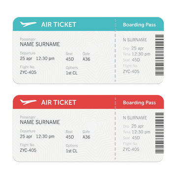 Set of the airline boarding pass tickets. Isolated on white background. Vector flat design.