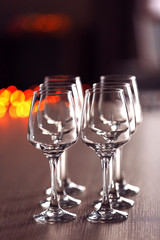 Empty wineglasses on a table, close up