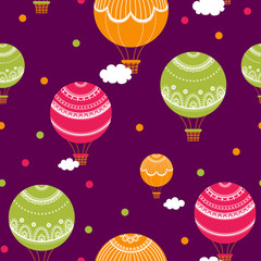 Naklejka premium Background with hot air balloons. Vector illustration of colorful hot air balloons. Vintage seamless pattern.