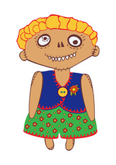 Scarecrow boy in a funny costume.