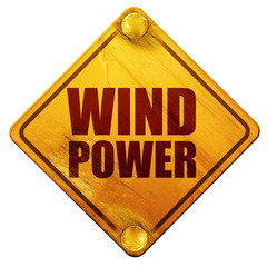 wind power, 3D rendering, isolated grunge yellow road sign