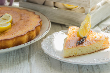 Homemade lemon pie with lavender