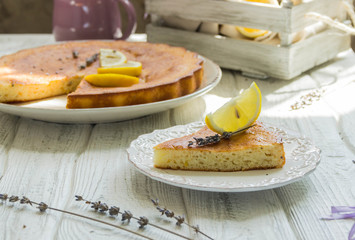 Homemade lemon pie with lavender