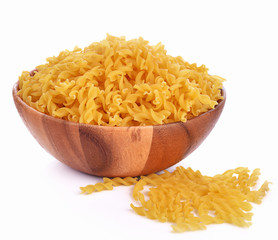 Spiral Pasta in bowl on white background