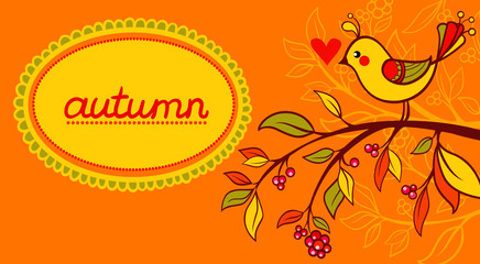 Vector illustration. Cute frame design with bird.