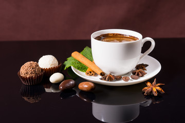 Black Coffee with Chocolate Truffles and Spices