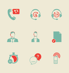 Set of call center and support service icons: hotline, contact center, contacts mobile phone and communication isolated vector illustration