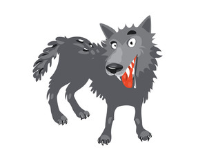 Fototapeta premium Gray wolf. Cartoon, toothy wolf grey