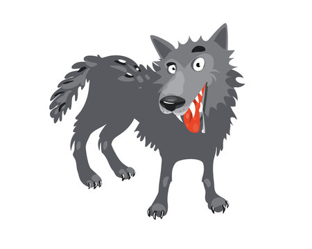 Gray wolf. Cartoon, toothy wolf grey
