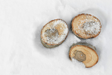 Stumps on natural snowdrift, close up