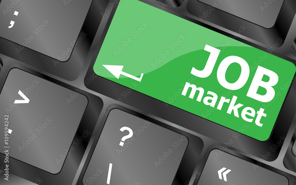 Poster job market key on the computer keyboard. keyboard keys icon button vector