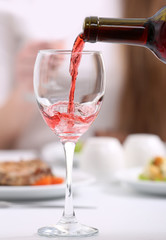 Dinner with wine in restaurant