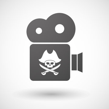 Isolated cinema camera icon with a pirate skull
