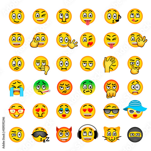 Smiley Face Flat Vector Icons Set Emoji Emoticons Different Facial