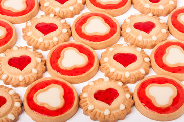 cookies with jelly and hearts as a background