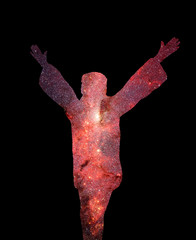 Silhouette of happy man in space
