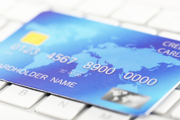 Credit card on keyboard, close up