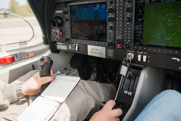Fototapeta premium Control stick and flight instruments in airplane