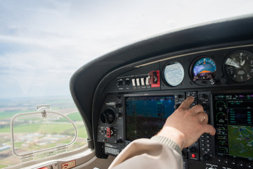 Control stick and flight instruments in airplane