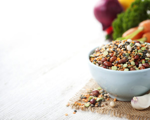 Mix of red  bean, lentil, green peas and chickpeas with vegetabl