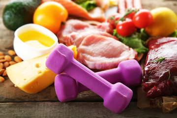 Diet food on wooden background