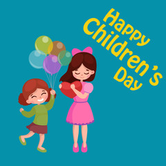Vector illustration kids playing, greeting card happy childrens day background