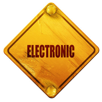 electronic music, 3D rendering, isolated grunge yellow road sign