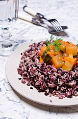 Cooked rice with vegetables