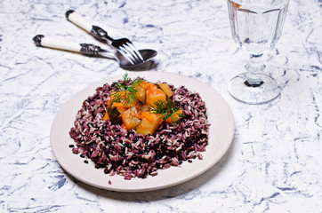 Cooked rice with vegetables