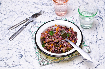 Cooked rice with vegetables