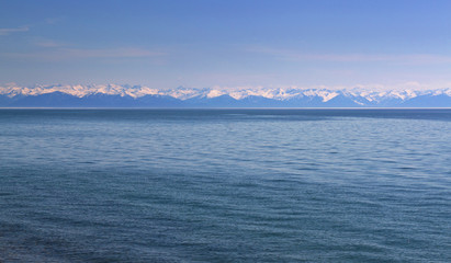Lake Baikal with mountains, spring time