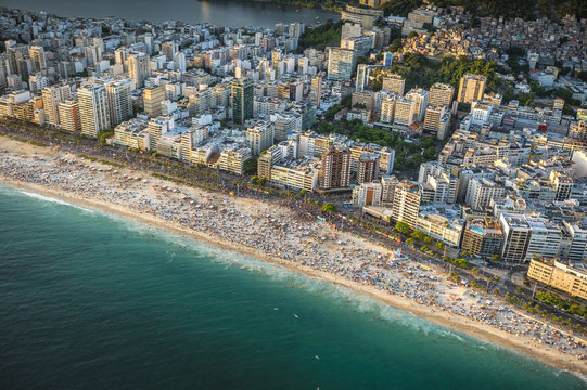 Crowded Beach in Rio de Janeiro at sunset