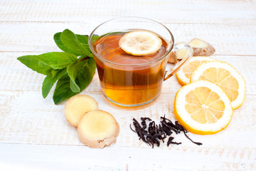 cup of tea with ginger and mint