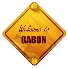 Welcome to gabon, 3D rendering, isolated grunge yellow road sign