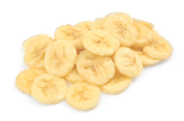 Pile of banana slices, isolated on white