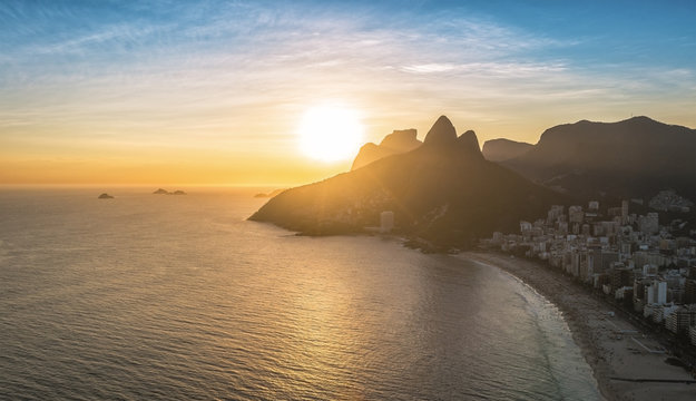 Aerial view of sunset on the beach in Rio De Janeiro