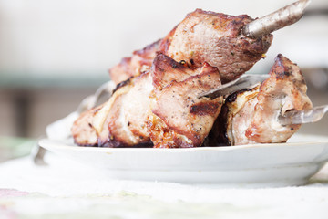 shashlik or kebab on a plate