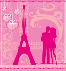 Fototapeta na wymiar Romantic couple in Paris - abstract card