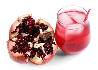 Pomegranate drink with ice isolated on white