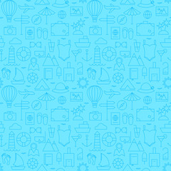 Line Summer Travel and Resort Blue Seamless Pattern