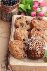 Taro dessert with sweet sauce at beans.