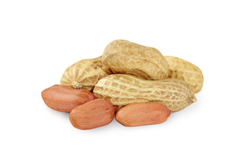Peanut closeup on a white background.