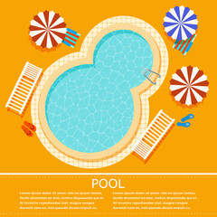 Yellow background with an oval swimming pool. Illustration pool