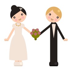 Peg doll wedding couple, isolated vector